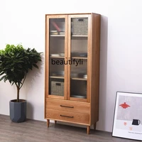 hj solid wood bookcase cherrywood white oak living room locker with glass study double door bookcase