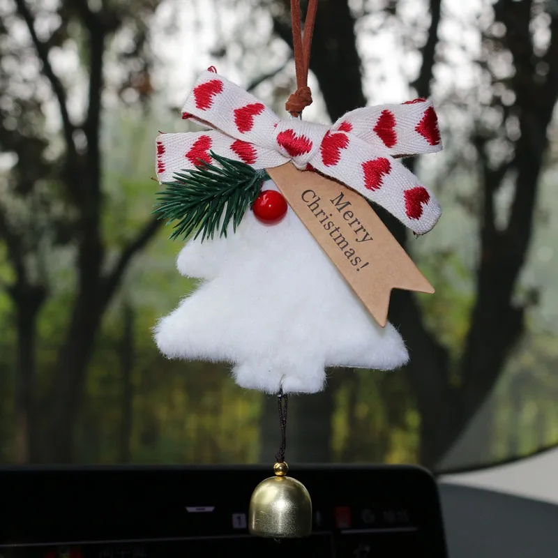 

Фетровая красная рождественская елка, автомобильные украшения, автомобильное зеркало заднего вида, подвеска, белые елочные украшения, автоподарки, аксессуары ﻿