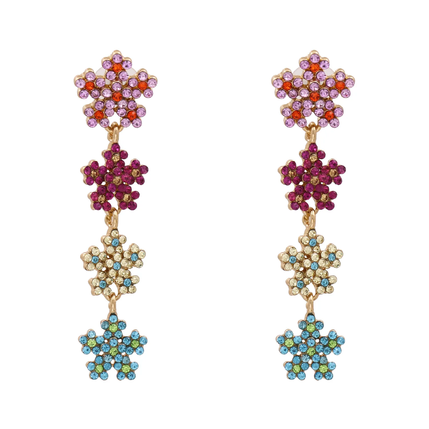 

Minar Vintage Multicolor Rhinestones Snowflake Long Tassel Earring for Women Gold Color Alloy Flower Dangle Earrings Brincos