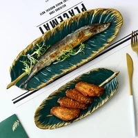 green banana leaf shape ceramic plate gold porcelain charger appetizer dessert jewelry plate dish dinnerware sushi tableware