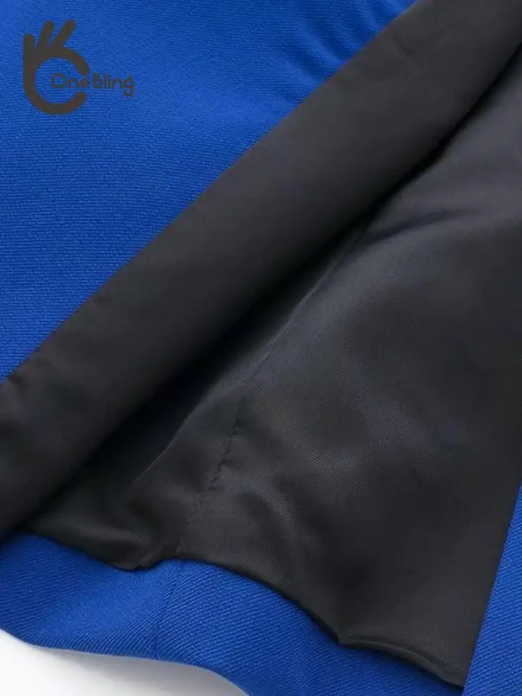 Женский облегающий Костюм-двойка OneBling офисный синий пиджак и длинные брюки