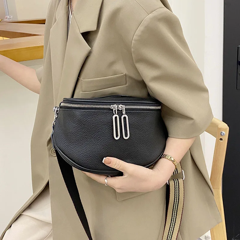 

First layer cowhide saddle bag Women's bags 2021 new Fashion casual chest bag Atmospheric commuter one-shoulder messenger bag