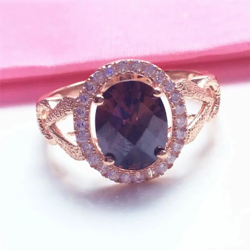 

Pure Russian 585 Purple Gold Set Smoky Purple Stone Plated 14K Rose Gold New Zircon Ring for Women