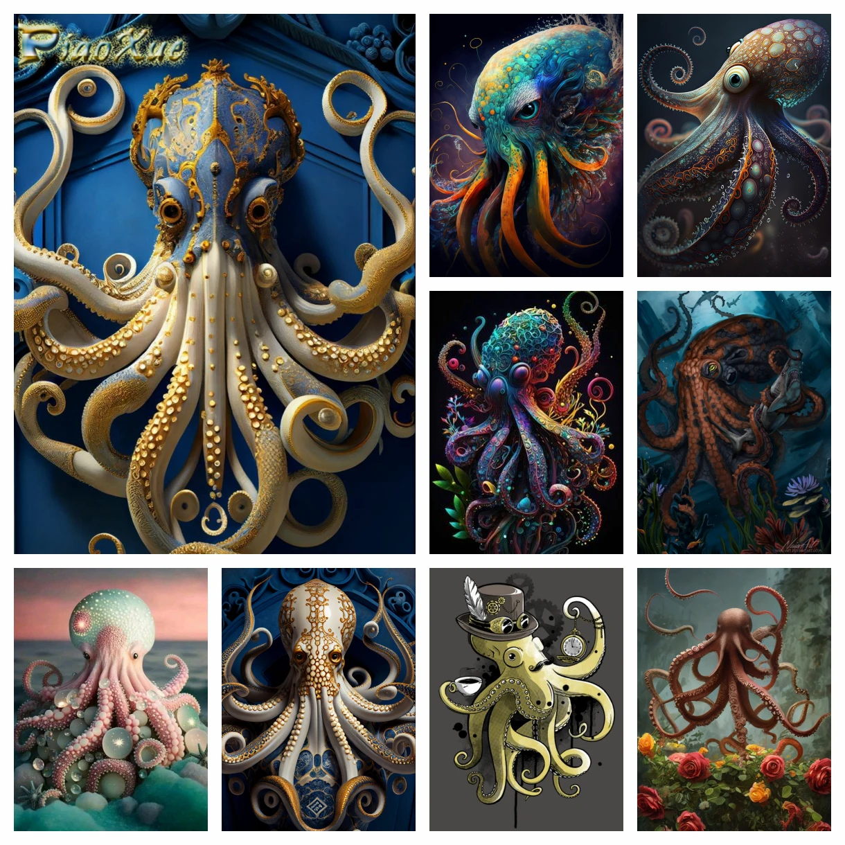

Gothic Octopus Art Cross Stitch Kits Diy Diamond Painting Metal Poster Steampunk Full Embroidery Set Home Wall Decor Craft