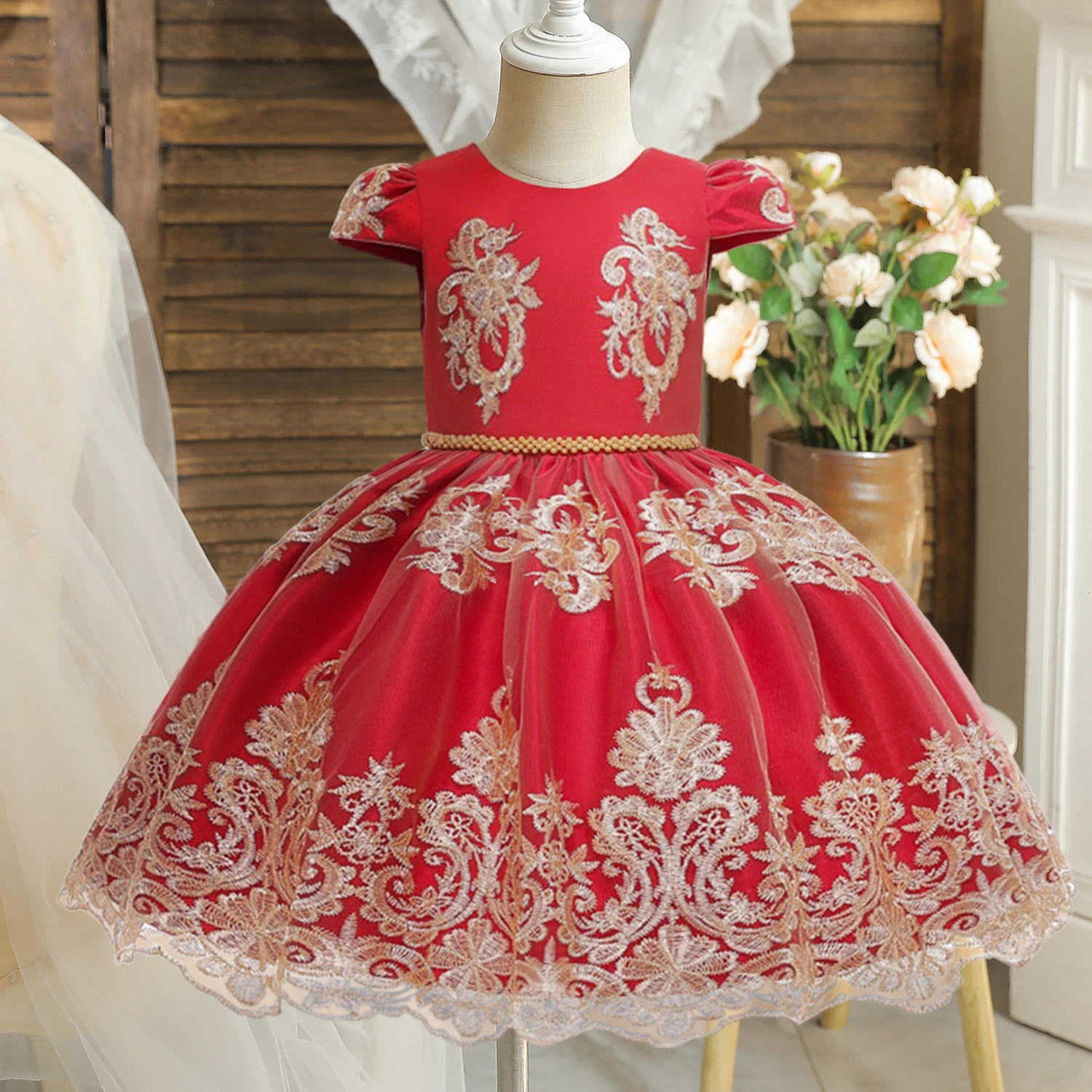 

Baby Girl Red Christmas Princess Ball Dress for Kid First Birthday Party Baptism Christmas Clothes for 3-24 Months Infant Baby