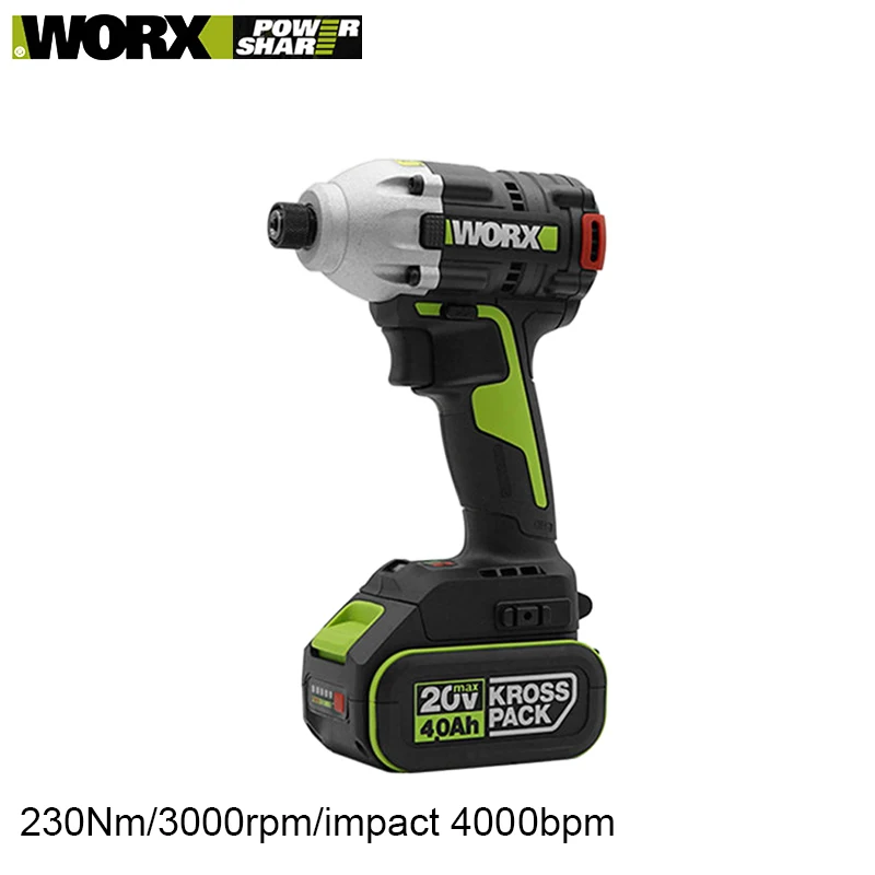 WORX Impact Screwdriver WU290D 20V 230Nm 3000rpm Impact 4000bpm Multifunctional Electric Driver Share 20v Green Battery Platform