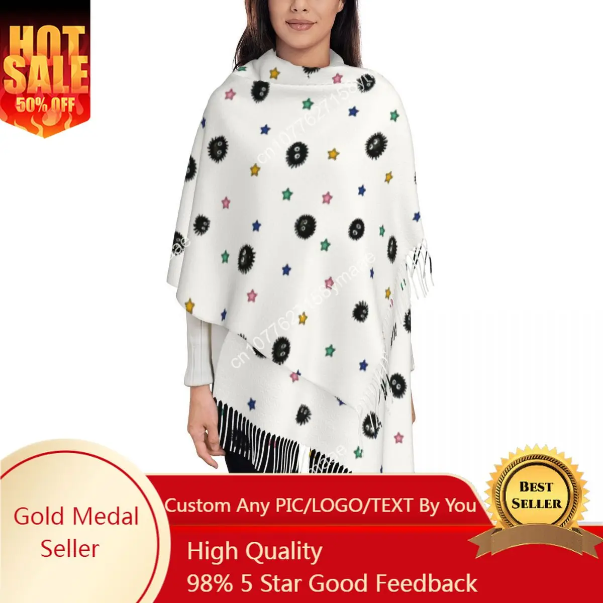 

Custom Totoro Anime Scarf for Womens Fall Winter Cashmere Shawl Wrap Soot Sprites Large Shawl Scarf Ladies