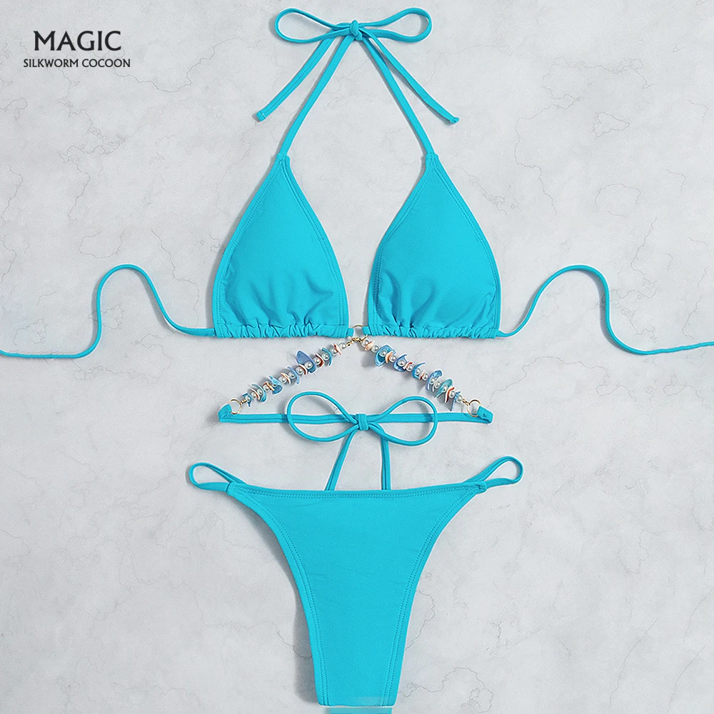 

Magic Halter Bikinis Solid Color Swimsuit Women Bqiuini Bandage Bikini Set Bathing Suit Women Bikinis Swimwear Push Up Swimsuit