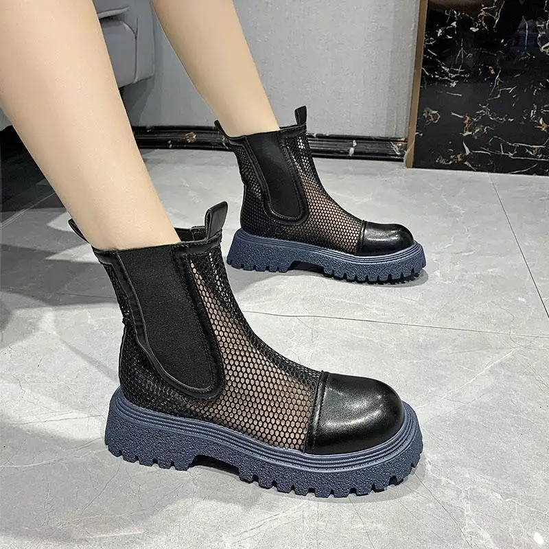 

2022 New Ankle Boots, Loose Cake, Thick Heels, Cool Boots, Breathable Mesh Boots, Thick Soles, English Style Martin Boots Womem
