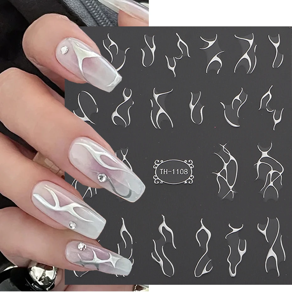 Metal Line Nail Stickers 3D Sliver Gold Thorns Vine Curve Stripe Lines Tape Swirl Sliders Manicure Adhesive Gel Nail Art Decals