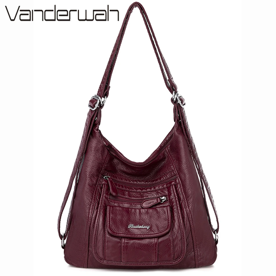 Casual Travel Shoulder Bag High Capacity Soft Leather Backpa