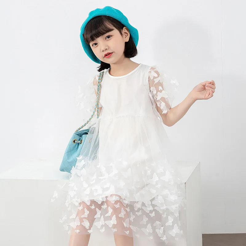 

Детское газовое платье принцессы, новинка 2023, яркое белое платье из газовой ткани, летнее платье для девочек