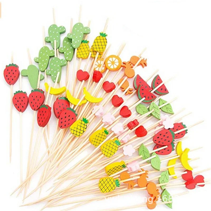 

100pc12cm Heart Flower Bamboo Pick Buffet Cupcake Fruit Fork Party Dessert Salad Stick Cocktail Skewer for Wedding Decor