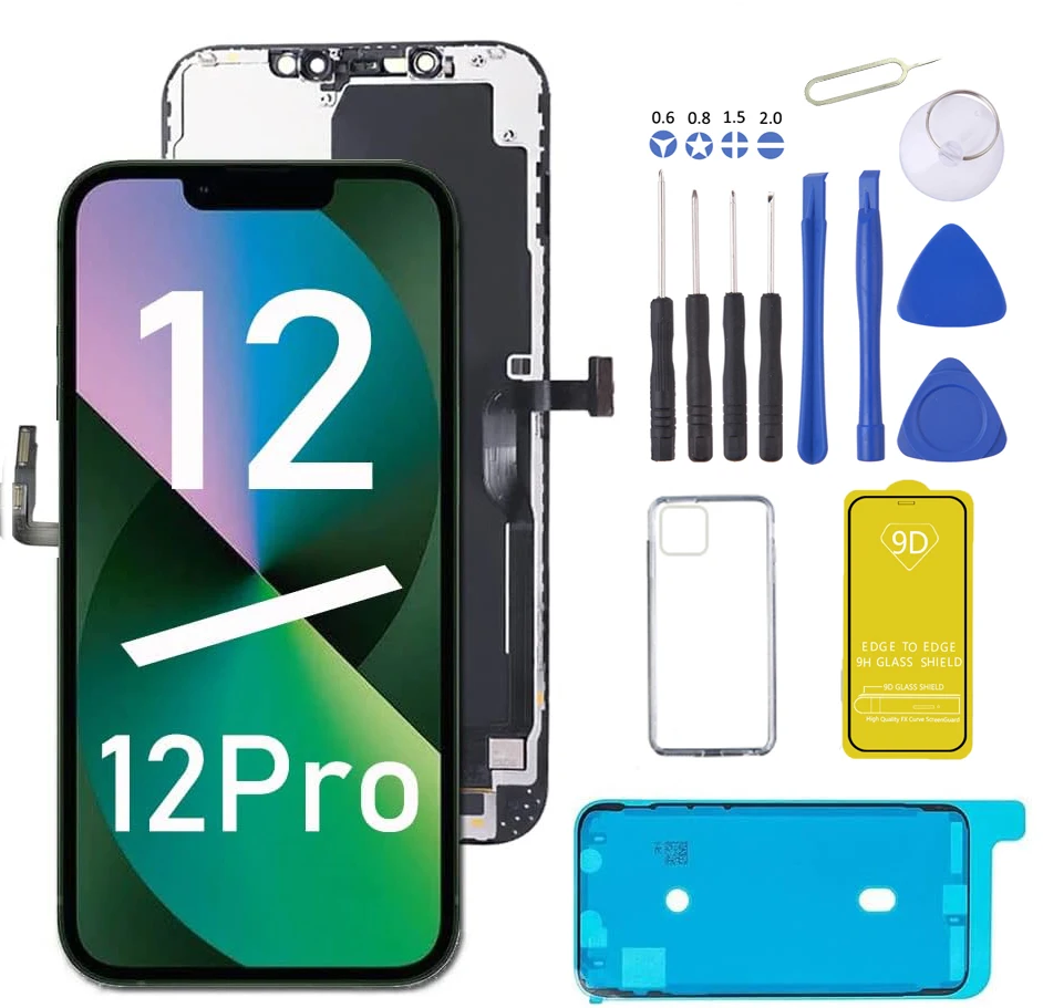 Сменный ЖК-экран для iPhone 12/12 Pro, дигитайзер, сенсорный экран в сборе, без битых пикселей, полный набор инструментов для ремонта