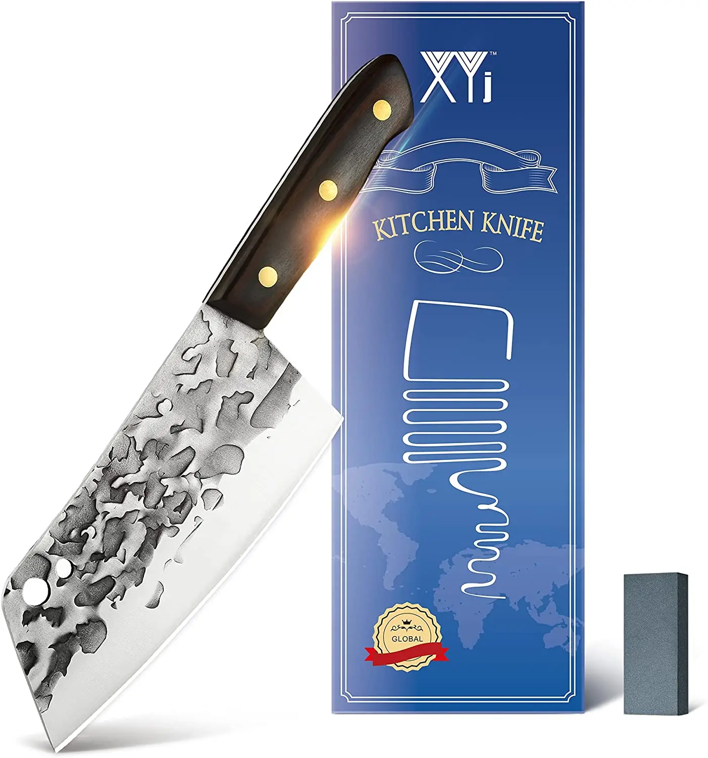 

XYJ Full Tang 7-дюймовые кухонные ножи, антипригарные зеркальные ножи из нержавеющей стали с мини-точильным камнем шеф-повара, накири