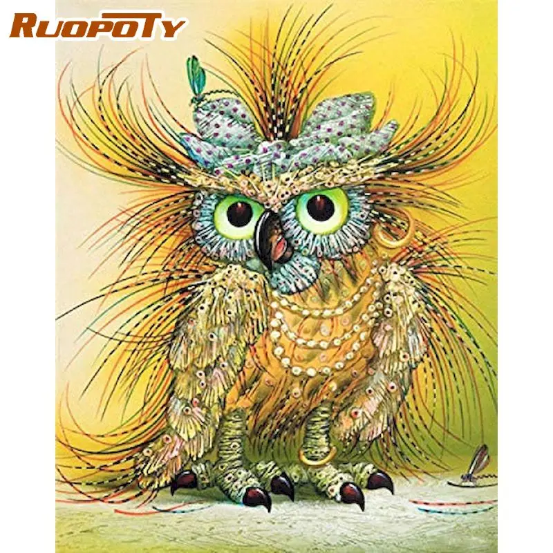 

RUOPOTY Painting By Number Owl Animal Kits For Adults Handpainted DIY Coloring By Number Home Decor Drawing On Canvas