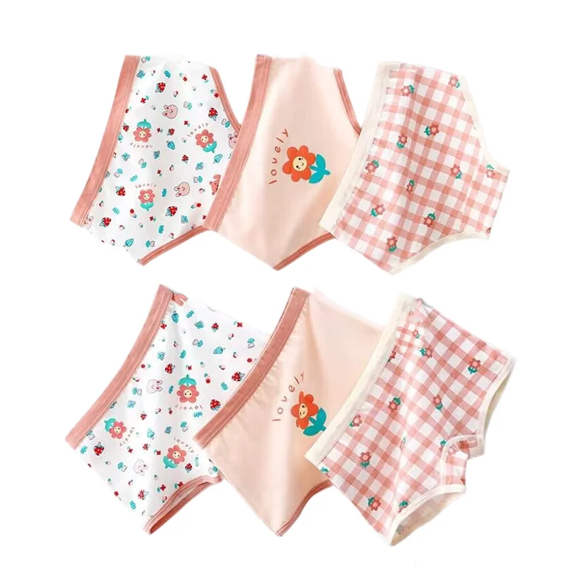 

3 шт./партия, Детские хлопковые трусы с цветочным рисунком