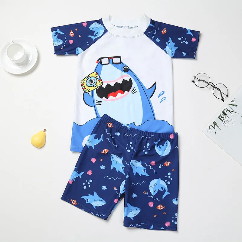 2pcs Summer Baby Boy Swimwear Sets Cartoon Short Sleeve Tshirt+Shorts Toddler Kids Bathing Suit Children Beach Wear Clothing