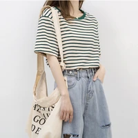 cgc 2022 new harajuku stripe woman t shirts summer 100 cotton loose top female simple aesthetic clothing short sleeve t shirts