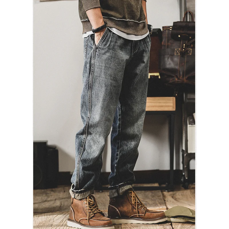 Streetwear Men 2022 New Pattern Recreational Blue Pants Straight Cylinder Comfortable Loose Large Jeans Autumn and Winter Female