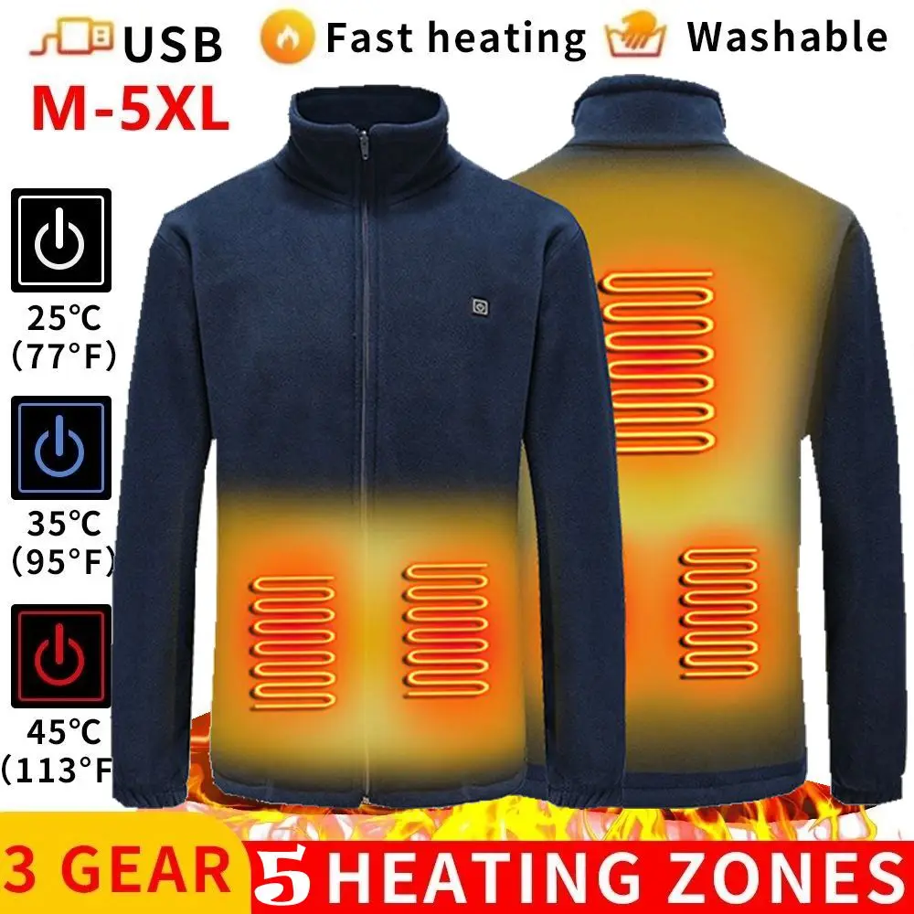 

Men USB Heated fleece jacket Winter Warm Jackets USB Heating Padded Jackets Smart Thermostat Pure Color Heated Clothing