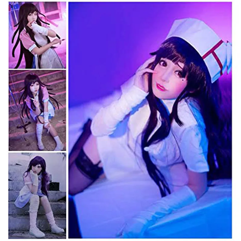 Парик Mikan Tsumiki из данганронпа для косплея темно-фиолетовый парик с челкой