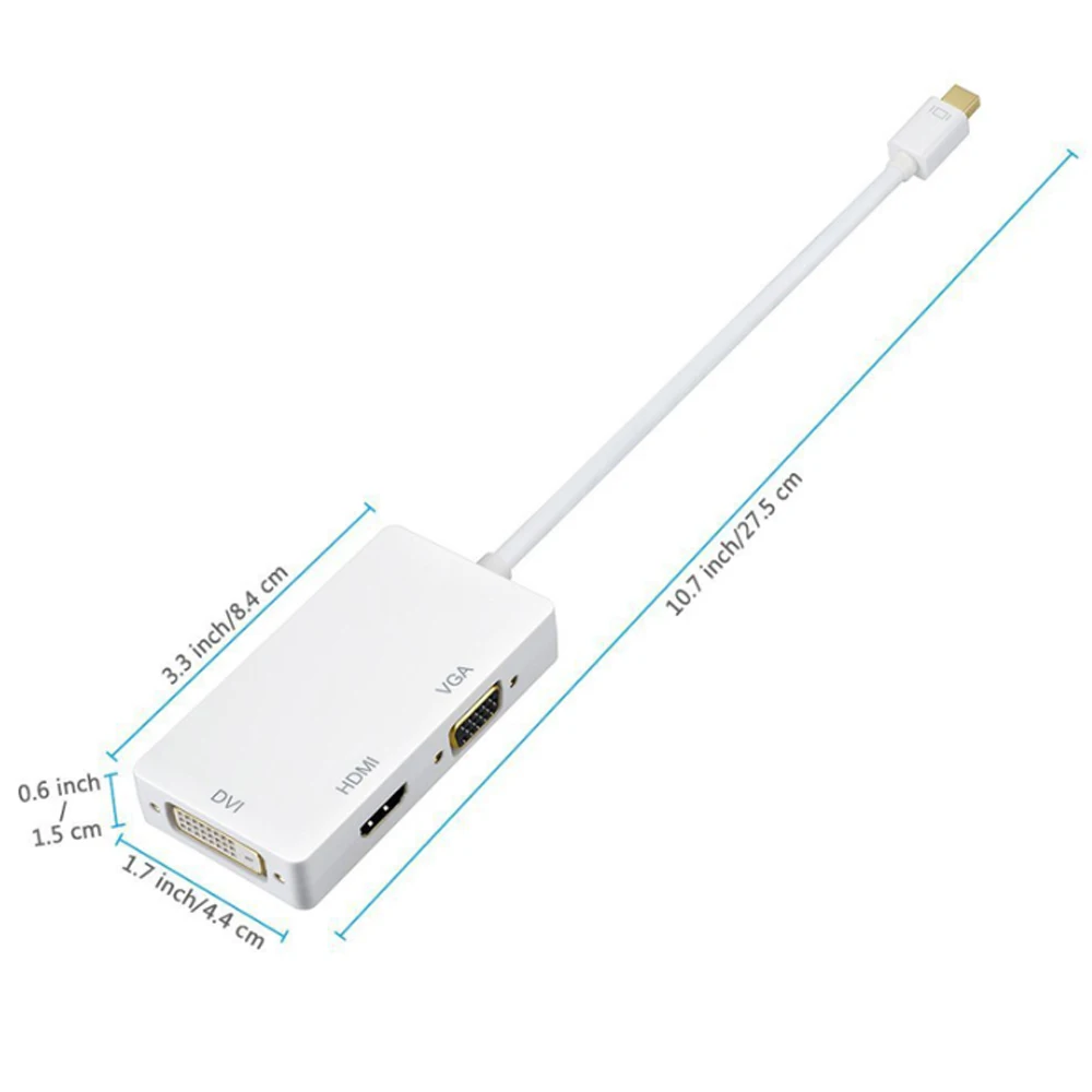 Адаптер 3 в 1 Mini DP Hub к HDMI-совместимый кабель адаптера DVI VGA DisplayPort 1080P видеоадаптер
