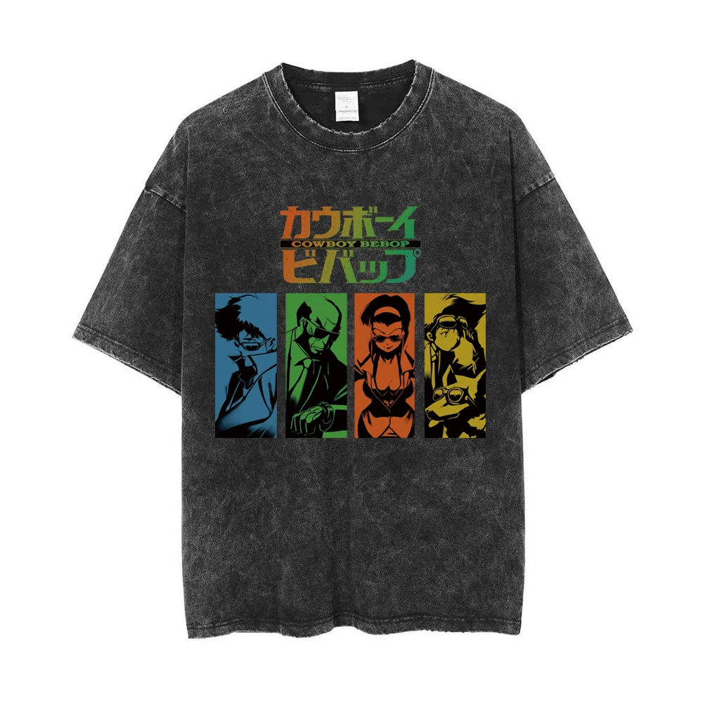 

Japanese Manga Cowboy Bebop T-Shirt Short Sleeve Harajuku Anime Cool Faye Valentine Spike Spiegel Print Unisex T-Shirt