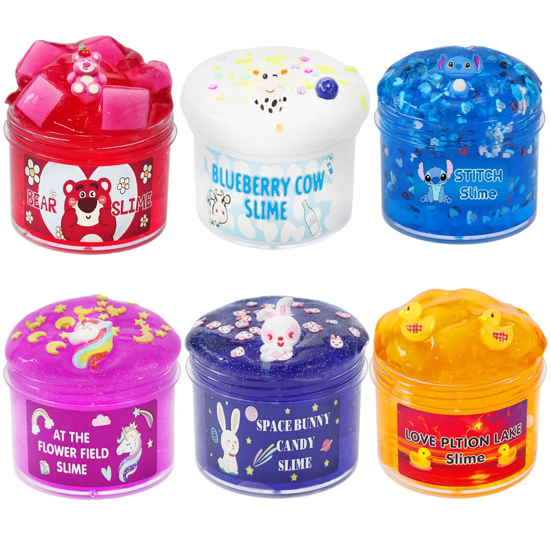 

6pcs*70ml MAMIYA Glossy Slime Cartoon Magic Slime Crystal Mud Toys Fluffy Putty Plasticine Kit For Kid Antistress Toys Slime