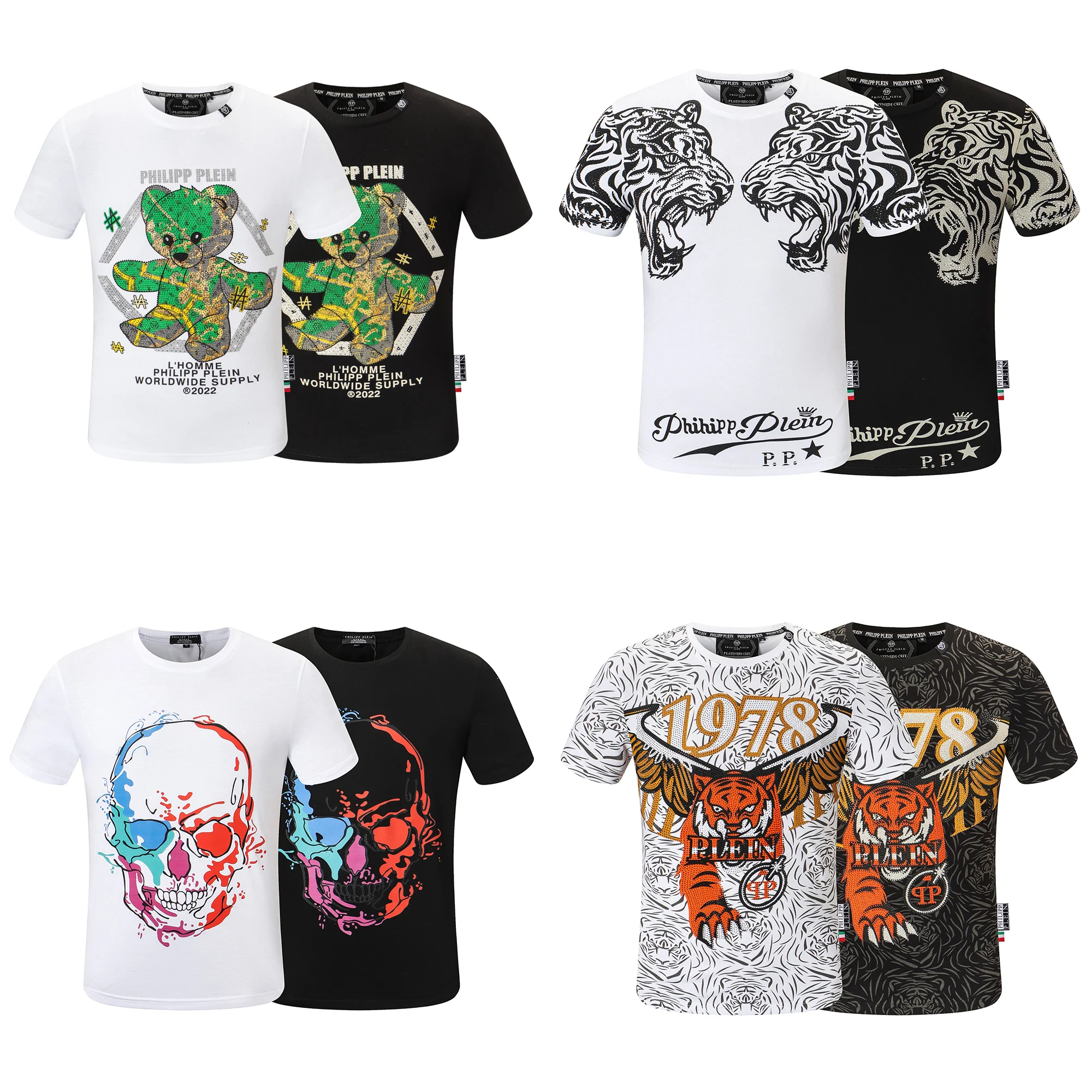 

2023 New Printed Diamond Men QP Skull Tshirt Pattern Crew Neck Plein Hip Hop Street Sportswear Male Philipps T-Shirt Cotton Tops