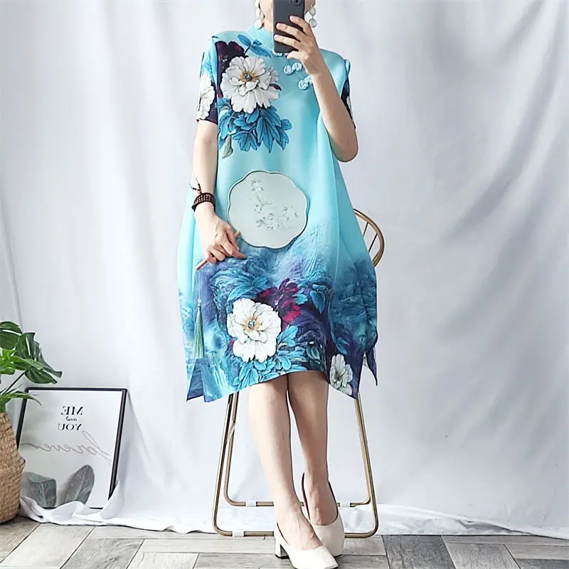 

Женское свободное платье в китайском стиле, элегантная трапециевидная юбка с принтом матери, платье большого размера в стиле флага с коротк...