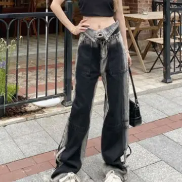 

SuperAen Black Jeans Women's Streetwear Design Casual High Waist Straight Leg Wide Leg 2023 New Jeans Women