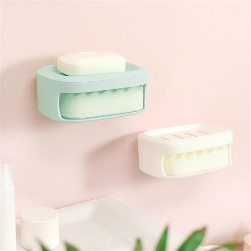 

Non Marking Adhesive Liquid Sabone Dispenser Removable Double-layer Sponge Soap Box Shampoo Dispenser Powder Container