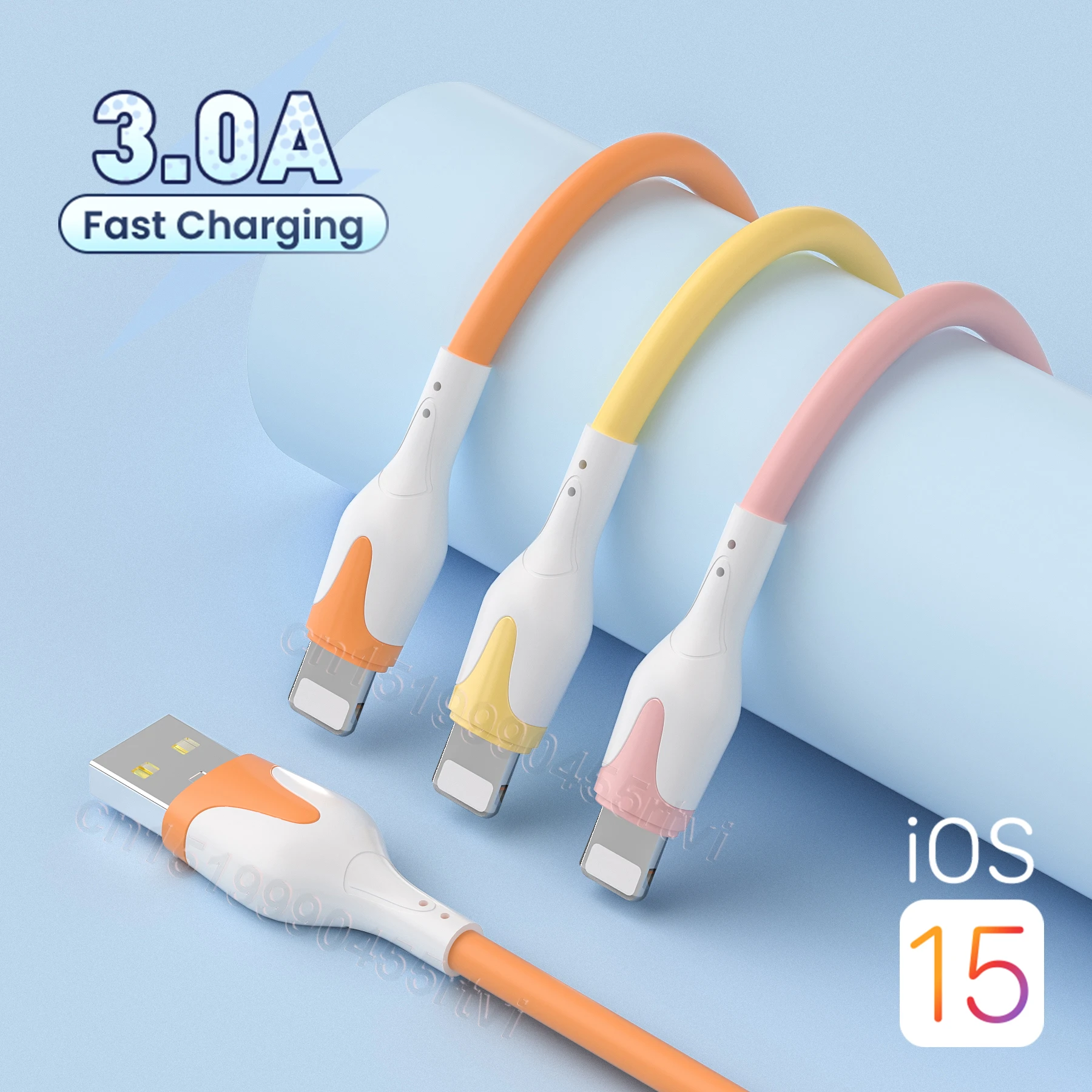 

USB-кабель из мягкого силикона для iPhone 14, 13, 12, 11 Pro Max, XR, XS, 8, 7, 3A, кабель для быстрой зарядки мобильных телефонов, шнур для передачи данных, прово...
