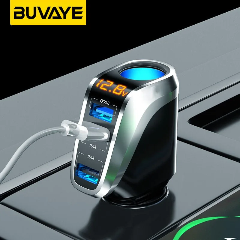 

BUVAYE Car Charger 66W Super Fast Charge with 90W Car Lighter Conversion One-to-three Adapter Cigarette Lighter Power to USB