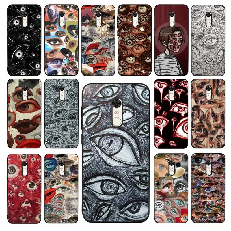 

YNDFCNB Scary Face Eyes Phone Case for Redmi 5 6 7 8 9 A 5plus K20 4X 6 cover