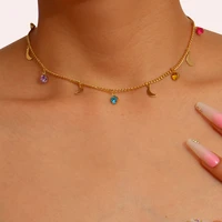 colorful zircon irregular love necklace for women personality cross moon ladies clavicle chain jewelry wholesale direct selling