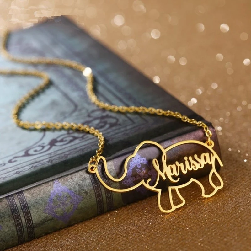 

Personalized Custom Name Necklace Lovely Elephant Animal Girlfriend Birthday Gift Letter Jewelry Mother Gift Pendant Jewelry