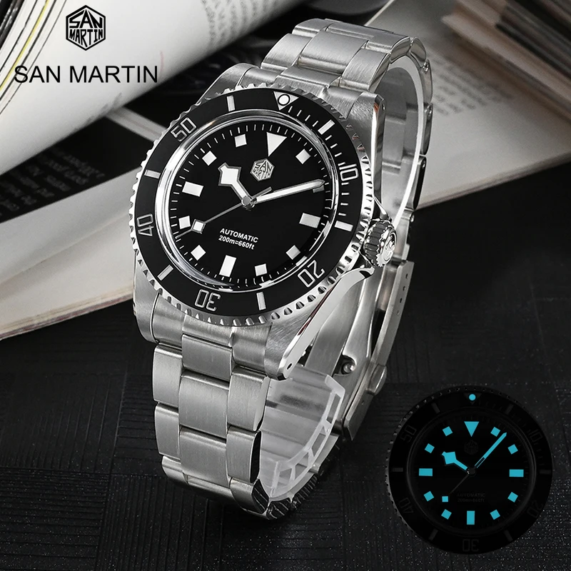 

San Martin 40mm Water Ghost Mechanical Watch PT5000 Movement Simple Fashion Style Men Wristwatch 20 Bar Luminous Relojes