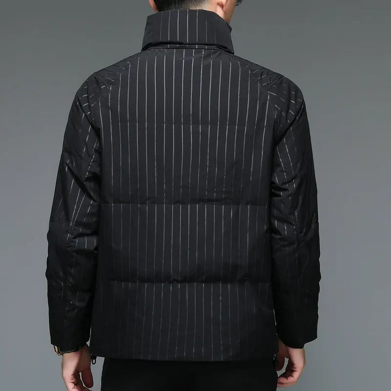 2022 Winter Men Smart Casual Puffer Jackets Black Striped Thick Warm Puff Basic Coats Male Thermal Quilted Outerwear Daily Wear