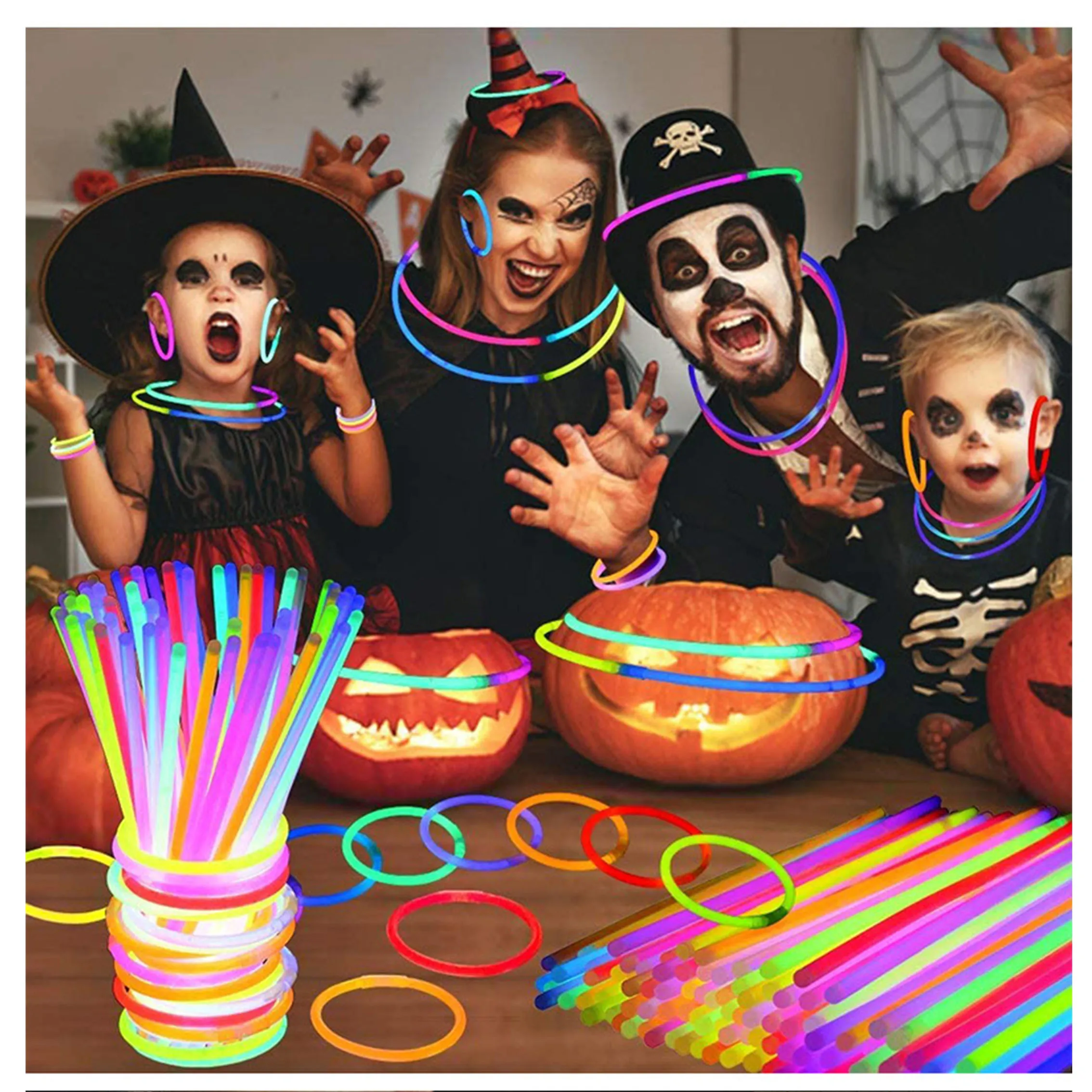 

100 Pieces Wedding Birthday Party Decorations Halloween Party Fluorescent Glow In The Dark Bracelet Necklace Neon