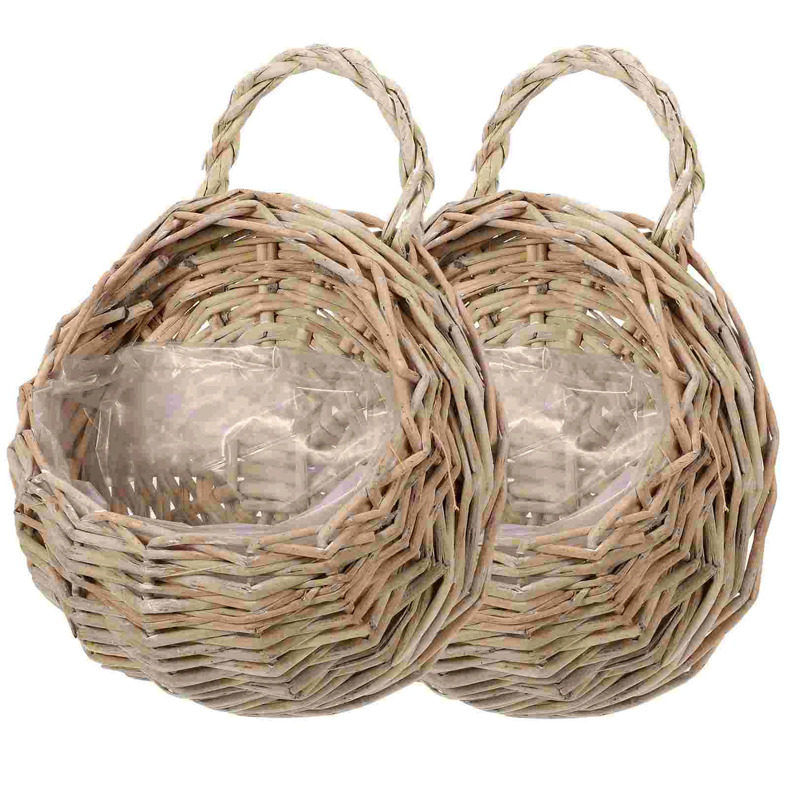 

2Pcs Rattan Hanging Planters Round Plant Baskets Bonsai Flowerpot Woven Flower Pots Flower Holders Containers Garden Balcony
