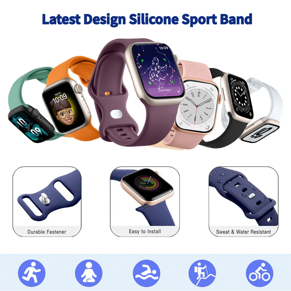 Double Fastener Strap for Apple Watch Band 45mm 49mm 44mm 42mm 41mm 40mm Sport Silicone Bracelet iWatch series 8 7 6 5 se Ultra