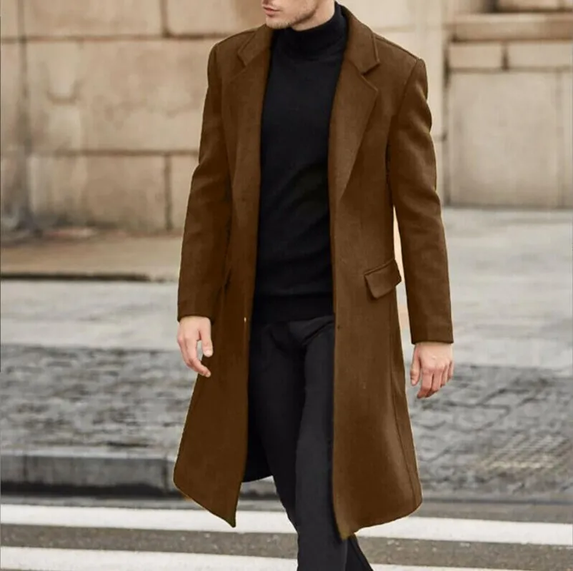 

Autumn Winter Fashion Men's Trendy Woolen Coat Elegant Trench Luxury Casual Clothes British Long Windbreake