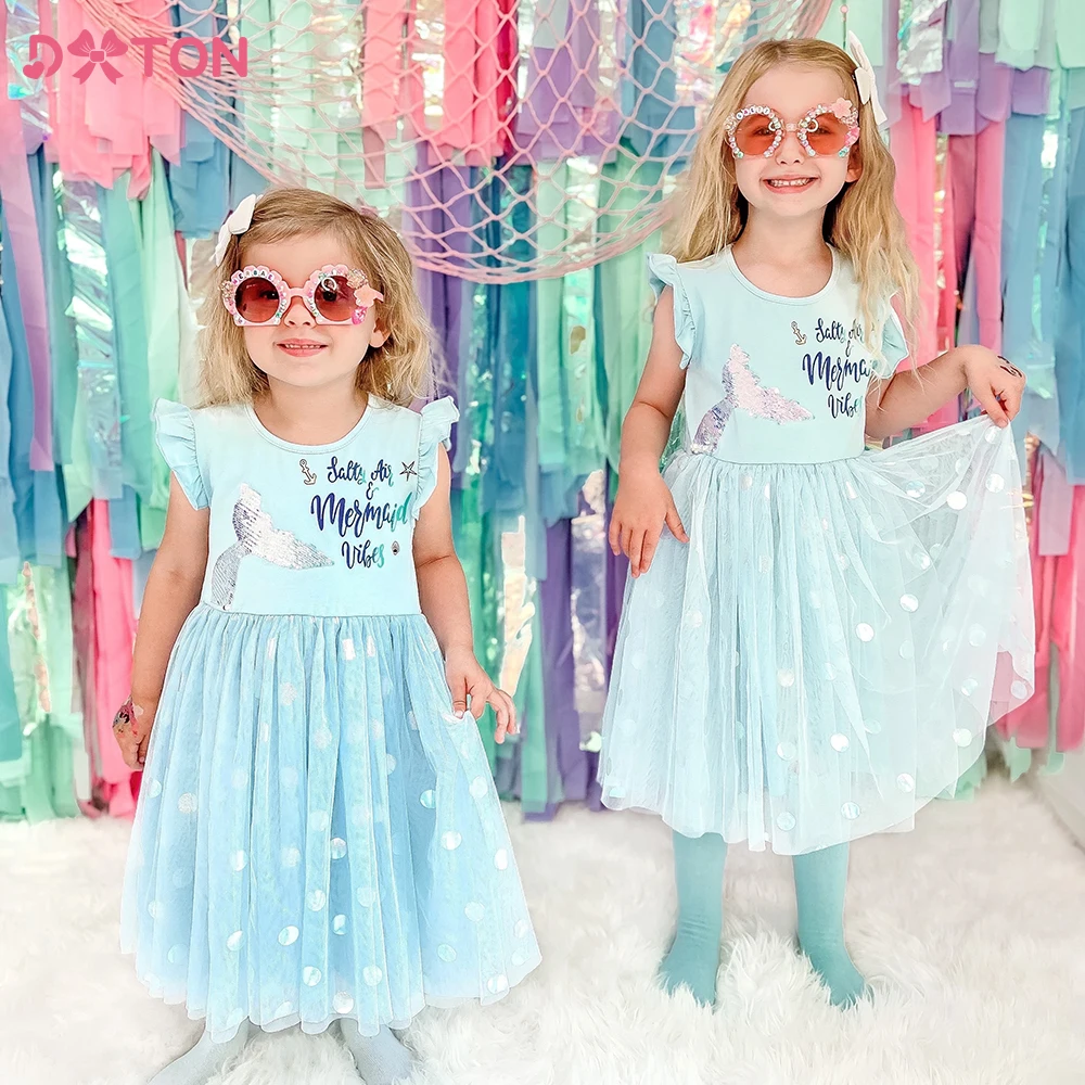 

DXTON Princess Dresses For Girls 2023 Sequins Sleeveless Tutu Mermaid Vestidos Children Summer Party Tulle Dresses 3-8 Years