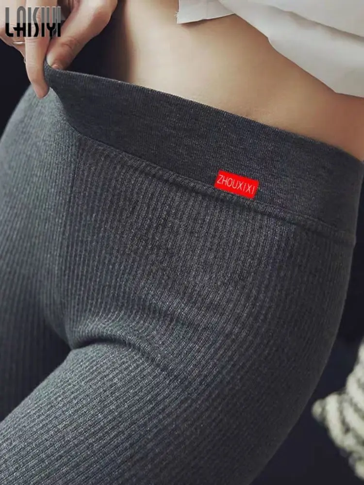 

Women High Waist Autumn Casual Pants Slim Leggings Ribber Thicken Velvet Leggins Push Up Elasticity Pants Women's Warm Tights