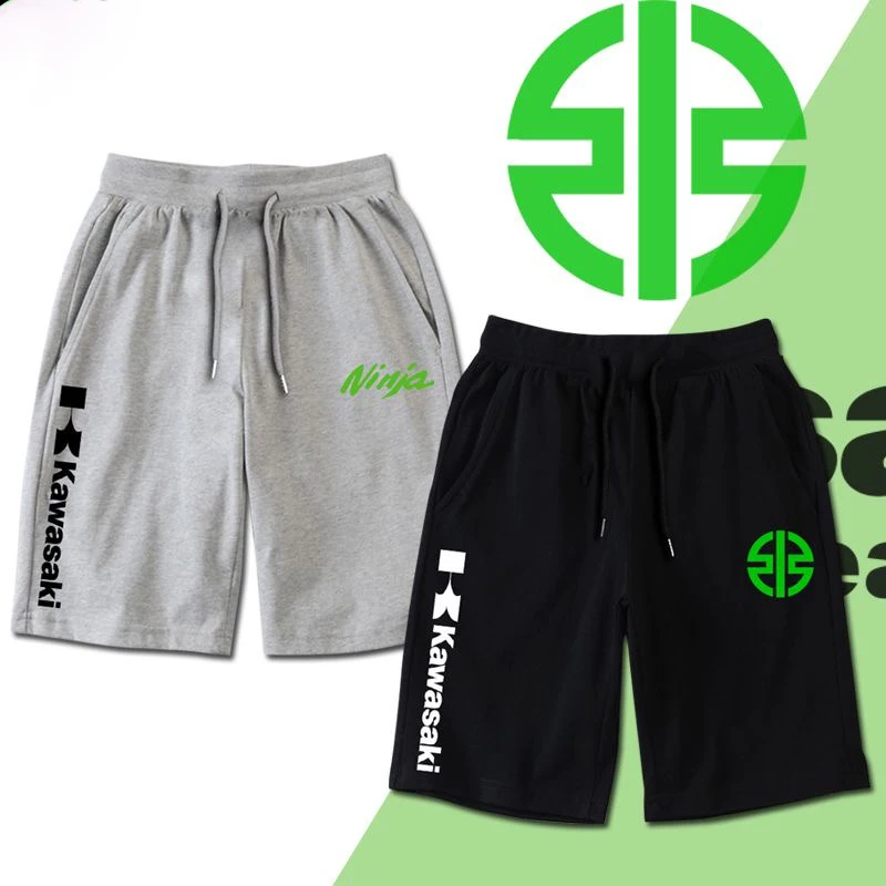 

2023 New all-match summer print Kawasakis short pants Ninja locomotive motorcycle team loose sports five-point pants