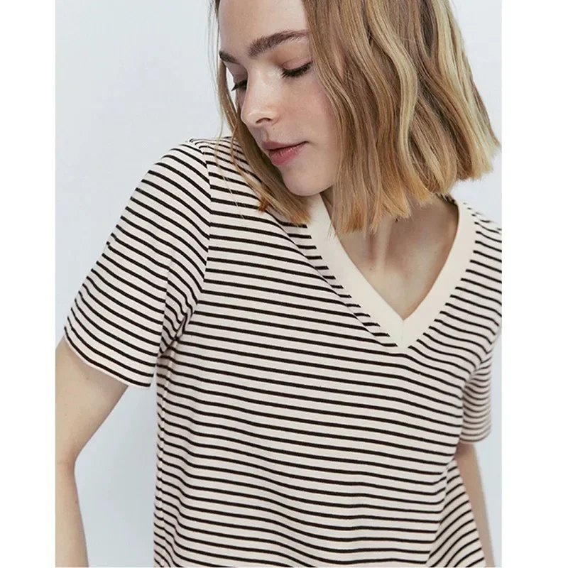 Новинка весны Md2024 женская футболка Классическая полосатая хлопковая верхняя