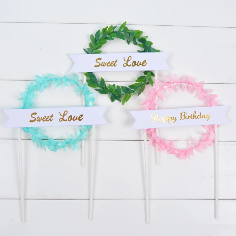 

5Pcs Cake Toppers Happy Birthday Cupcake Rattan Garland Flags Home Baking Wedding Party Valentine'S Day Decorating Accessories