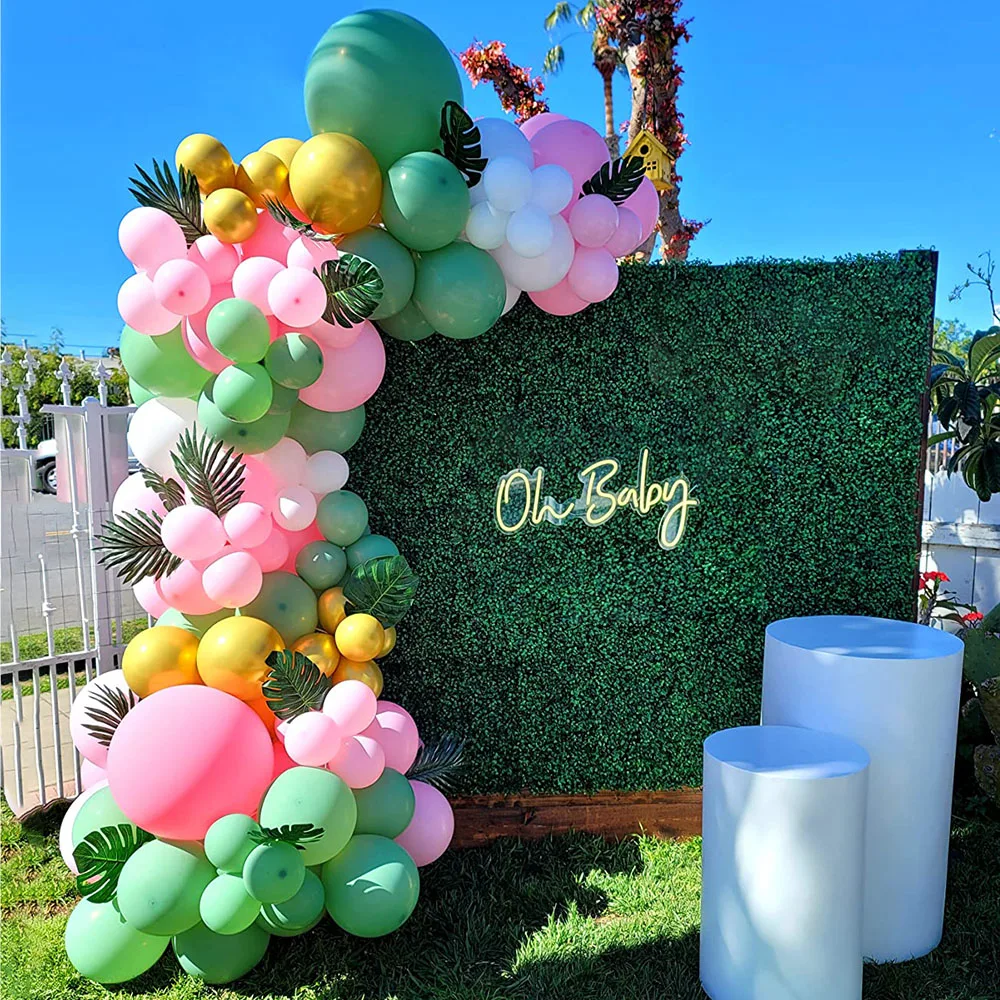 

Pink Balloon Tropical Palm Leaves Garland Arch Kit Baby Shower Girl Birthday Party Hawaiian Wedding Balloon Backdrop Decorations
